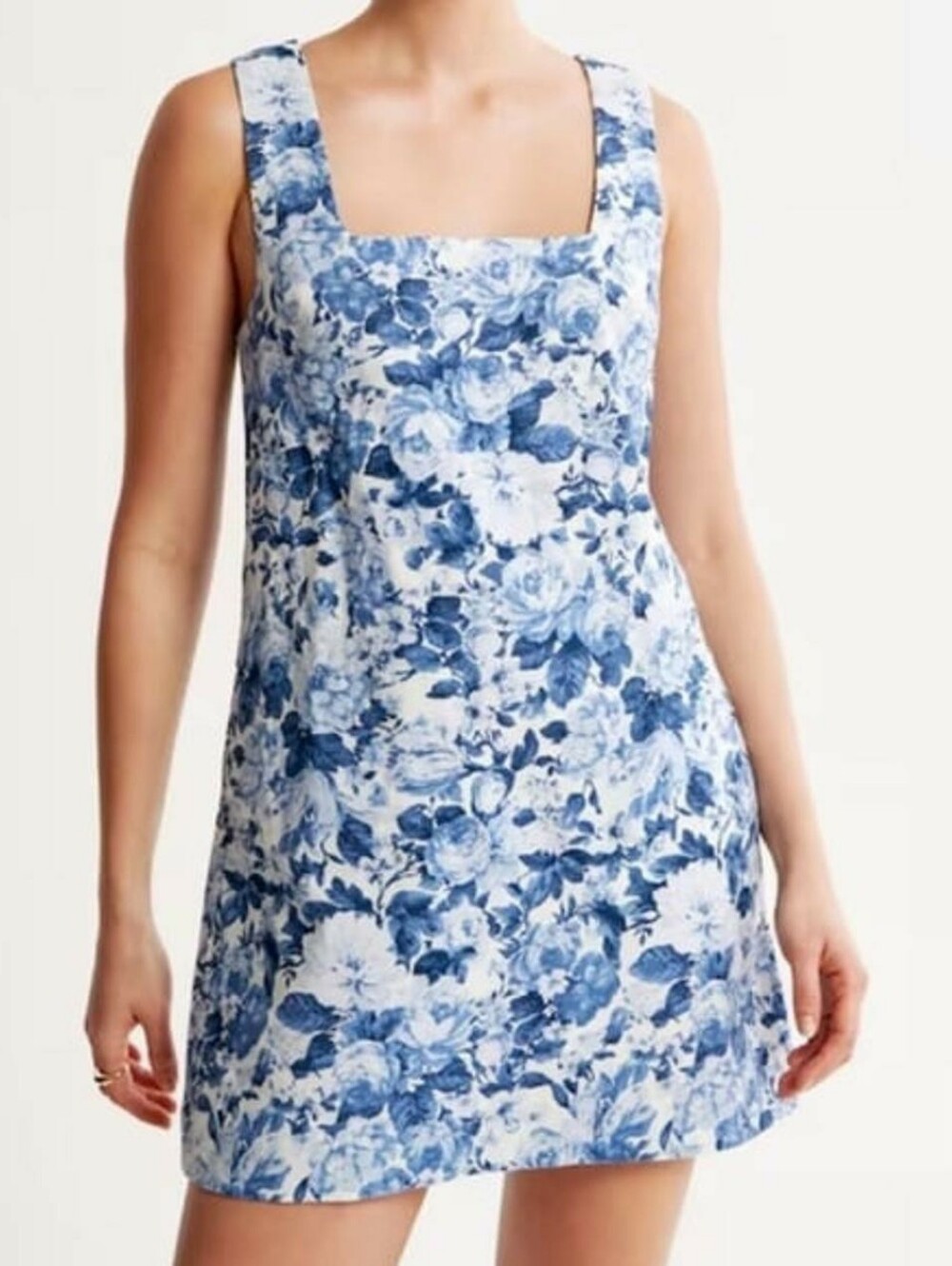 Abercrombie & Fitch Blue and White Floral Linen Blend Sleeveless Mini Dress